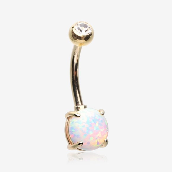 14 Karat Gold Prong Set Fire Opal Belly Button Ring - Picture 2 of 2